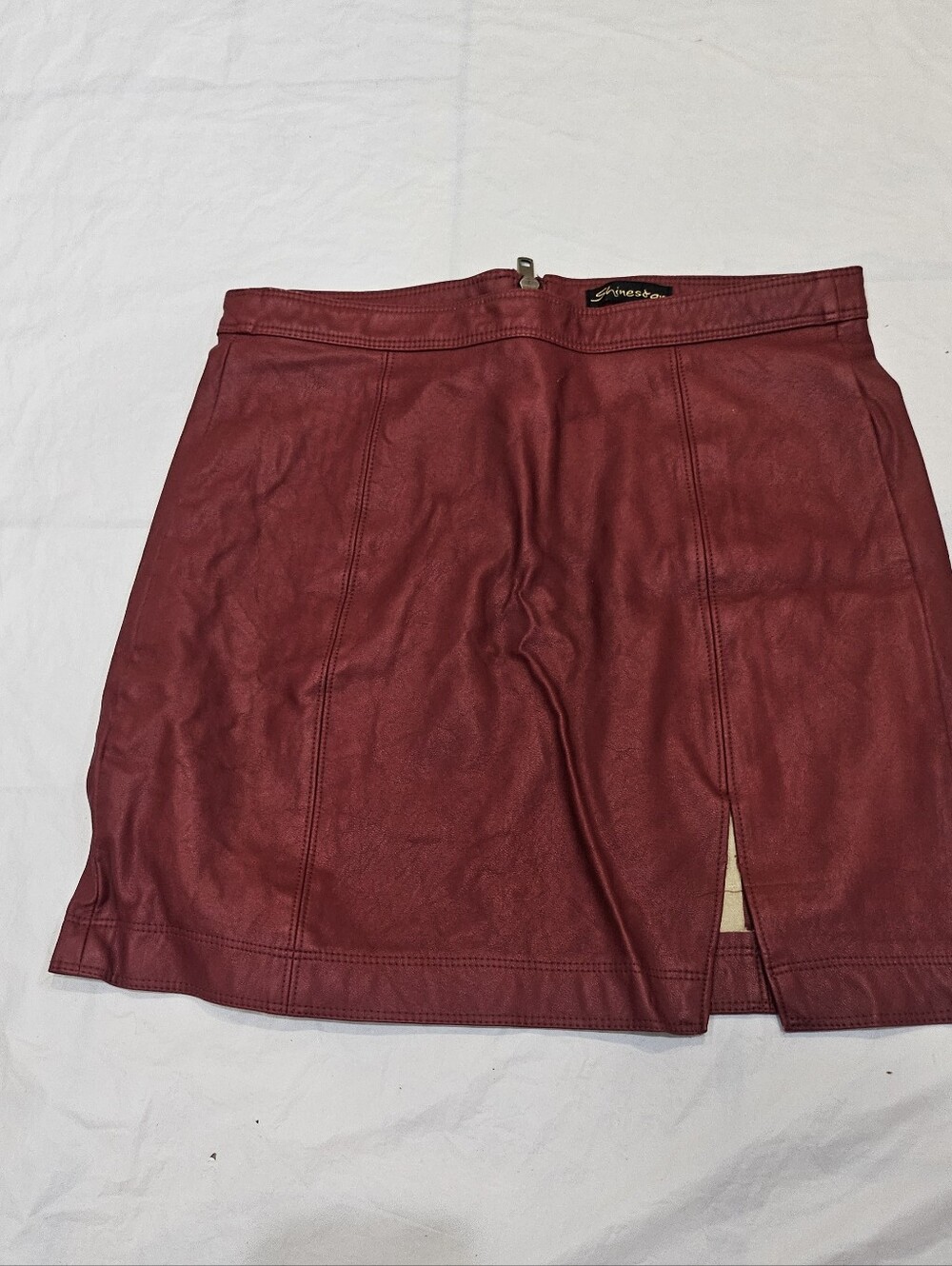 Shinestar Burgundy Faux Leather Slit Mini Skirt Size S